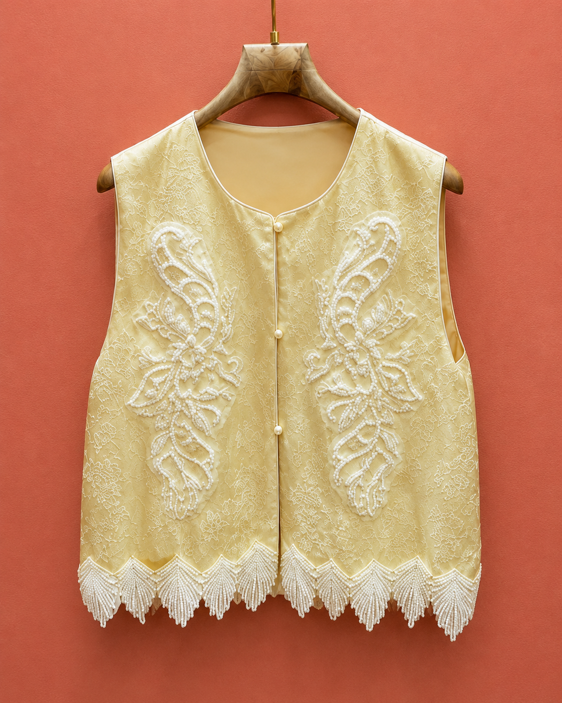 Ivory Embroidered Lace Vest