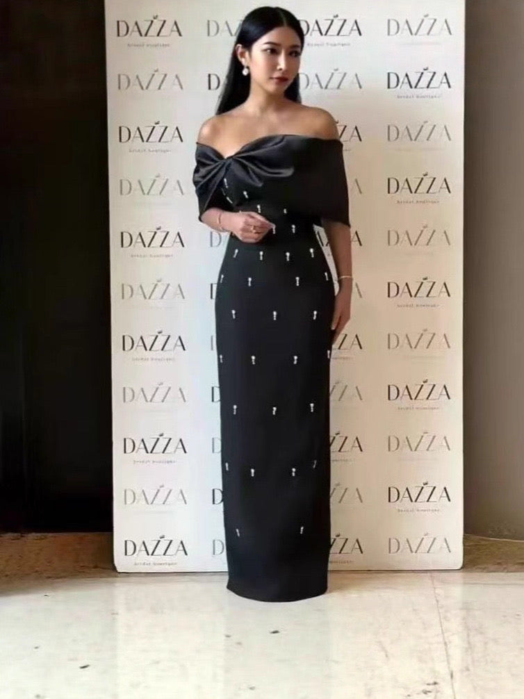 ROYAL DRAPE OFF-SHOULDER EMBELLISHED GOWN PRE-ORDER
