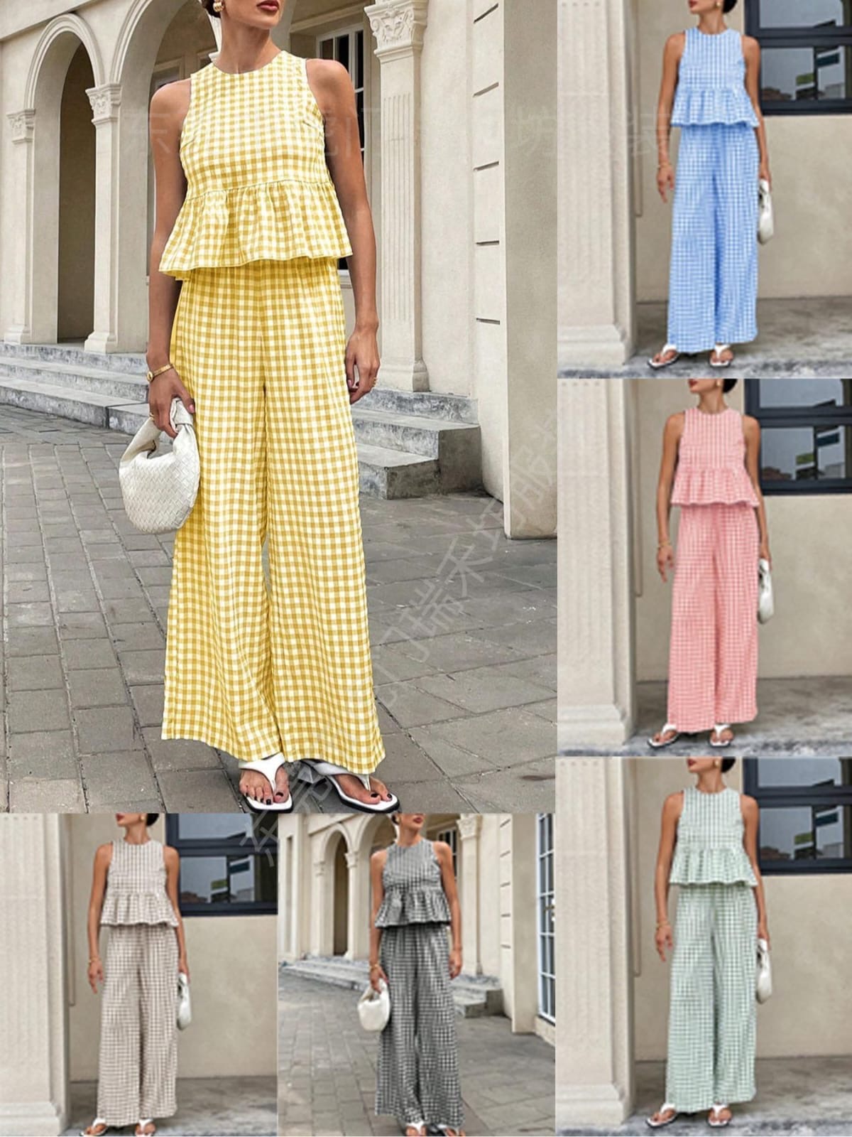 Sleeveless Ruffle Top & Wide Leg Pants Set