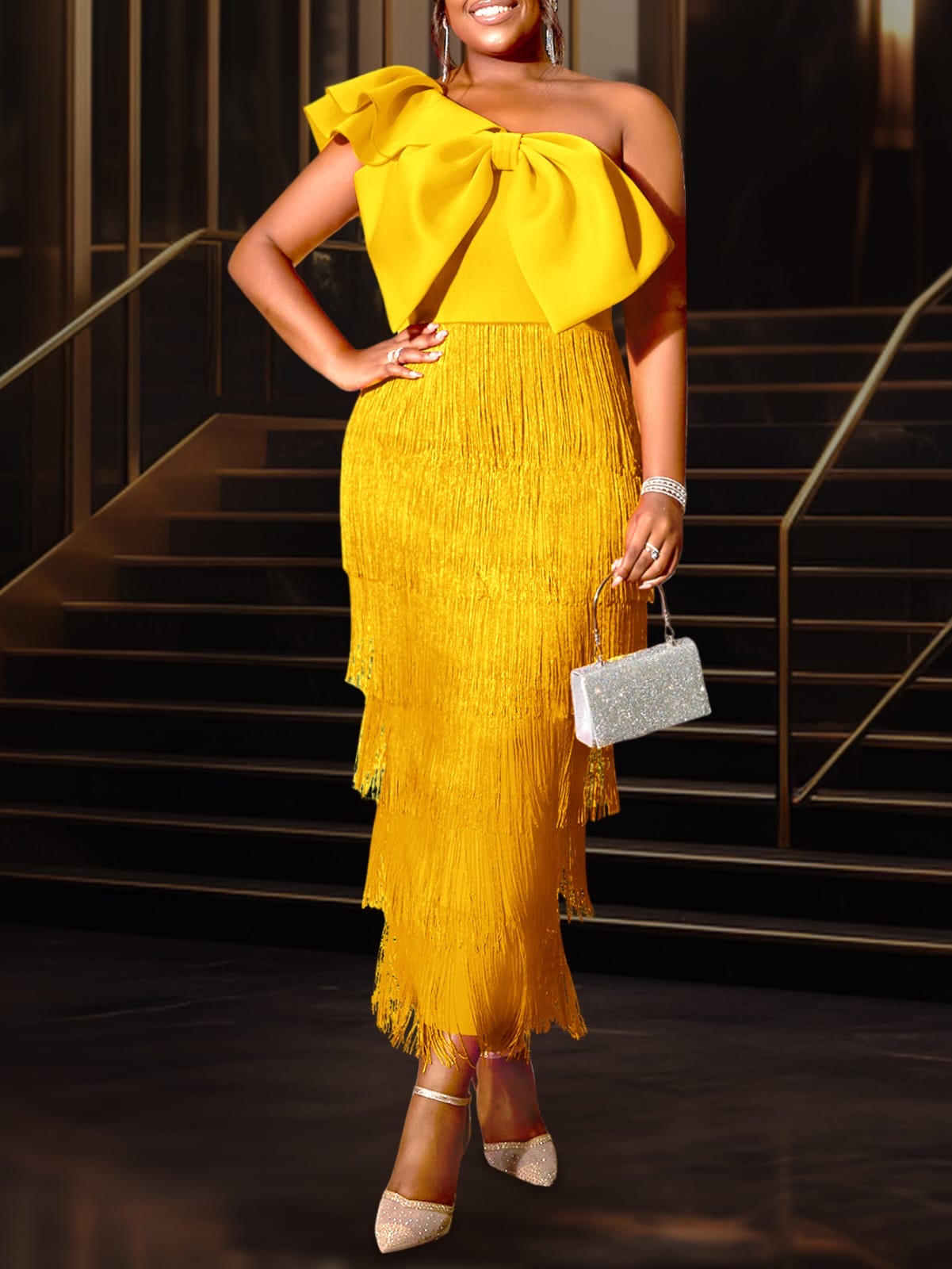 Velora Bow Fringe Midi Dress — Pre-Order