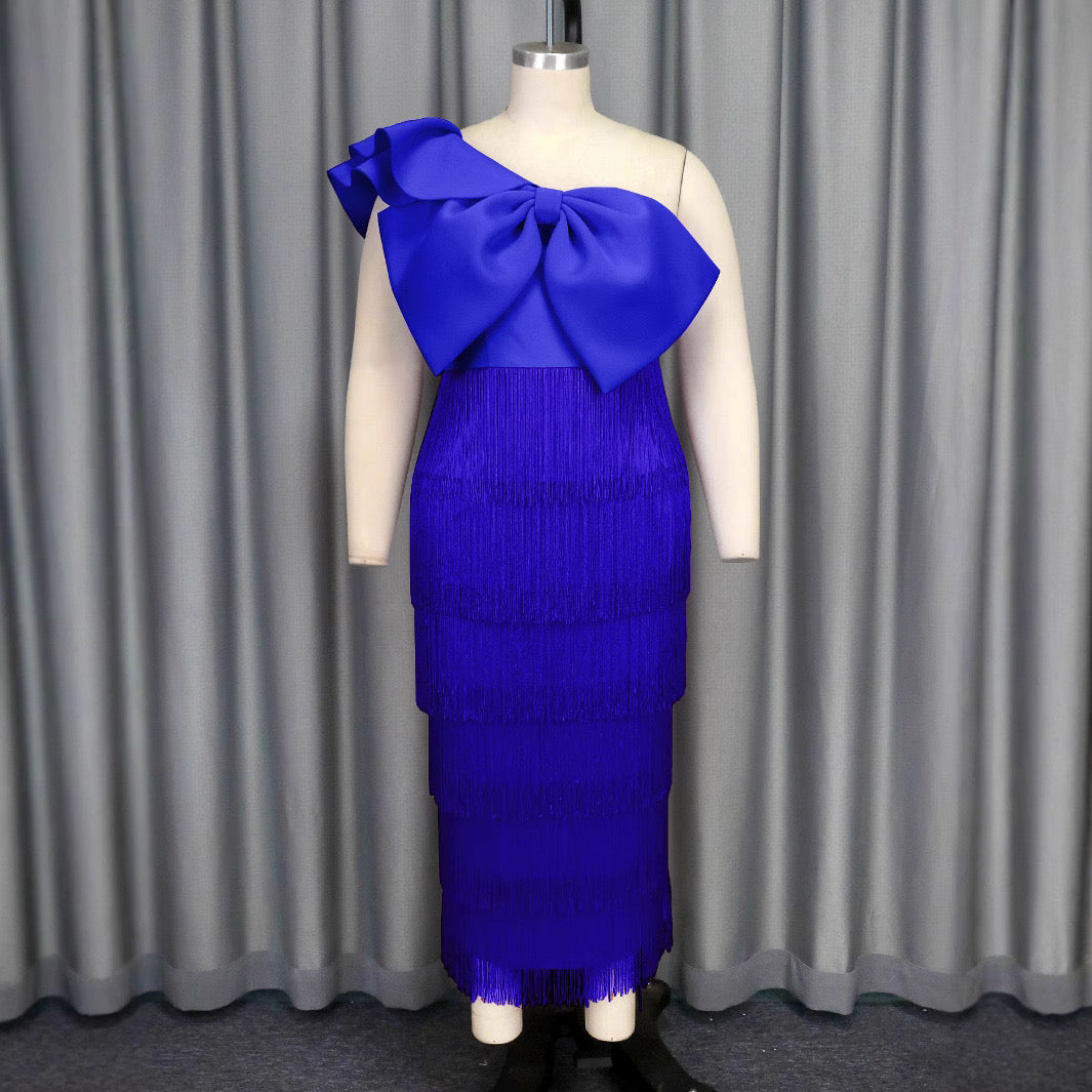 Velora Bow Fringe Midi Dress — Pre-Order