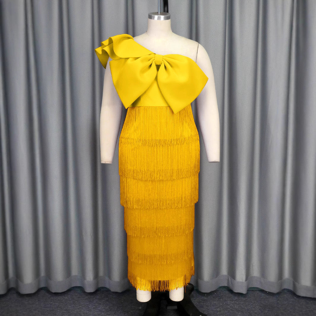 Velora Bow Fringe Midi Dress — Pre-Order