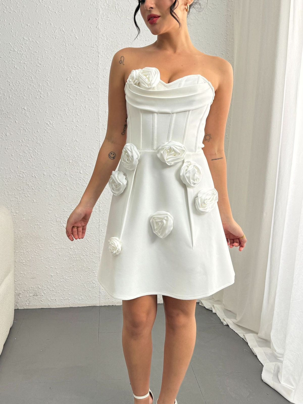 Rose Bloom Strapless Corset Mini Dress
