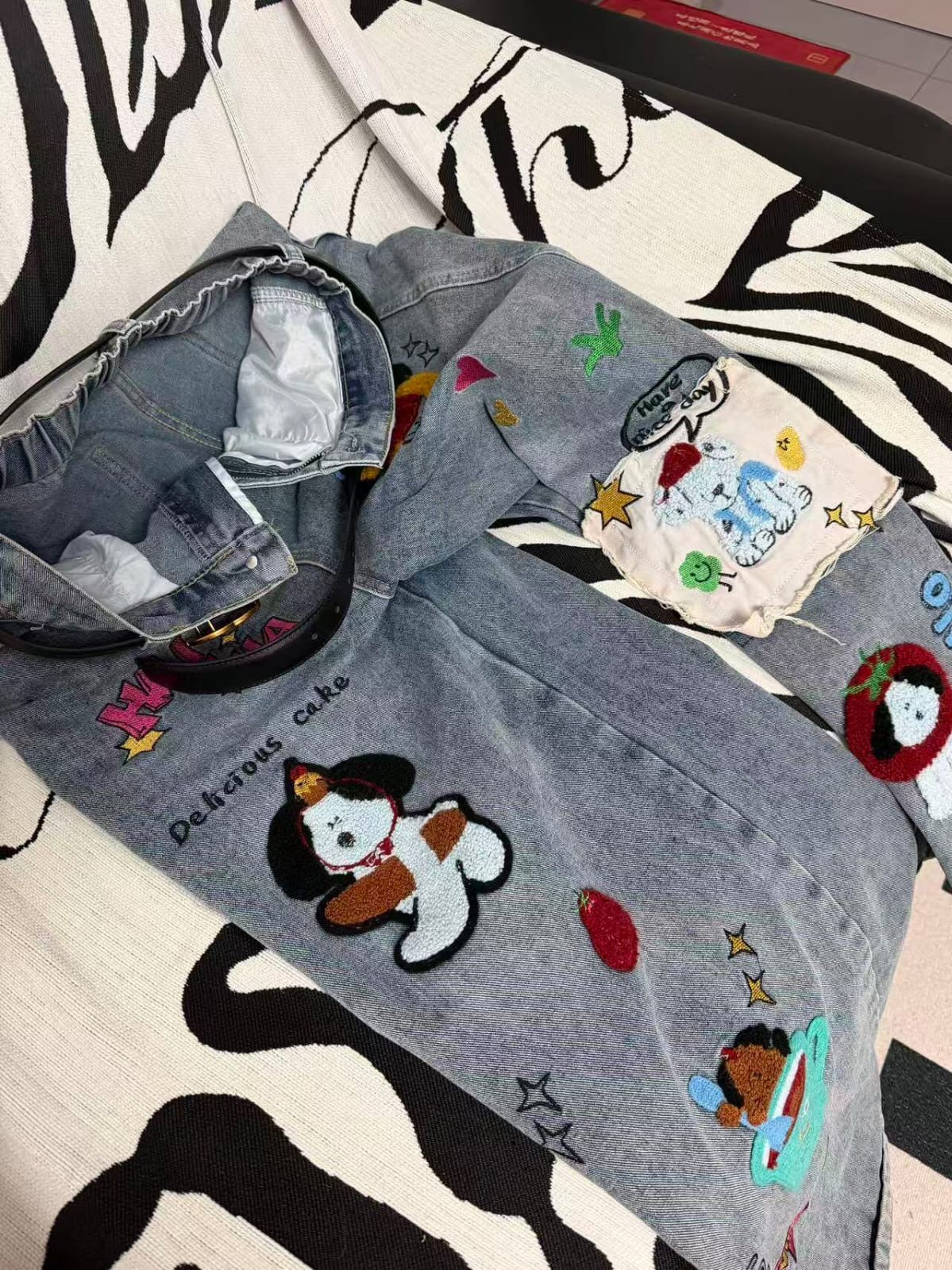 Cartoon Patch Wide Leg Jeans