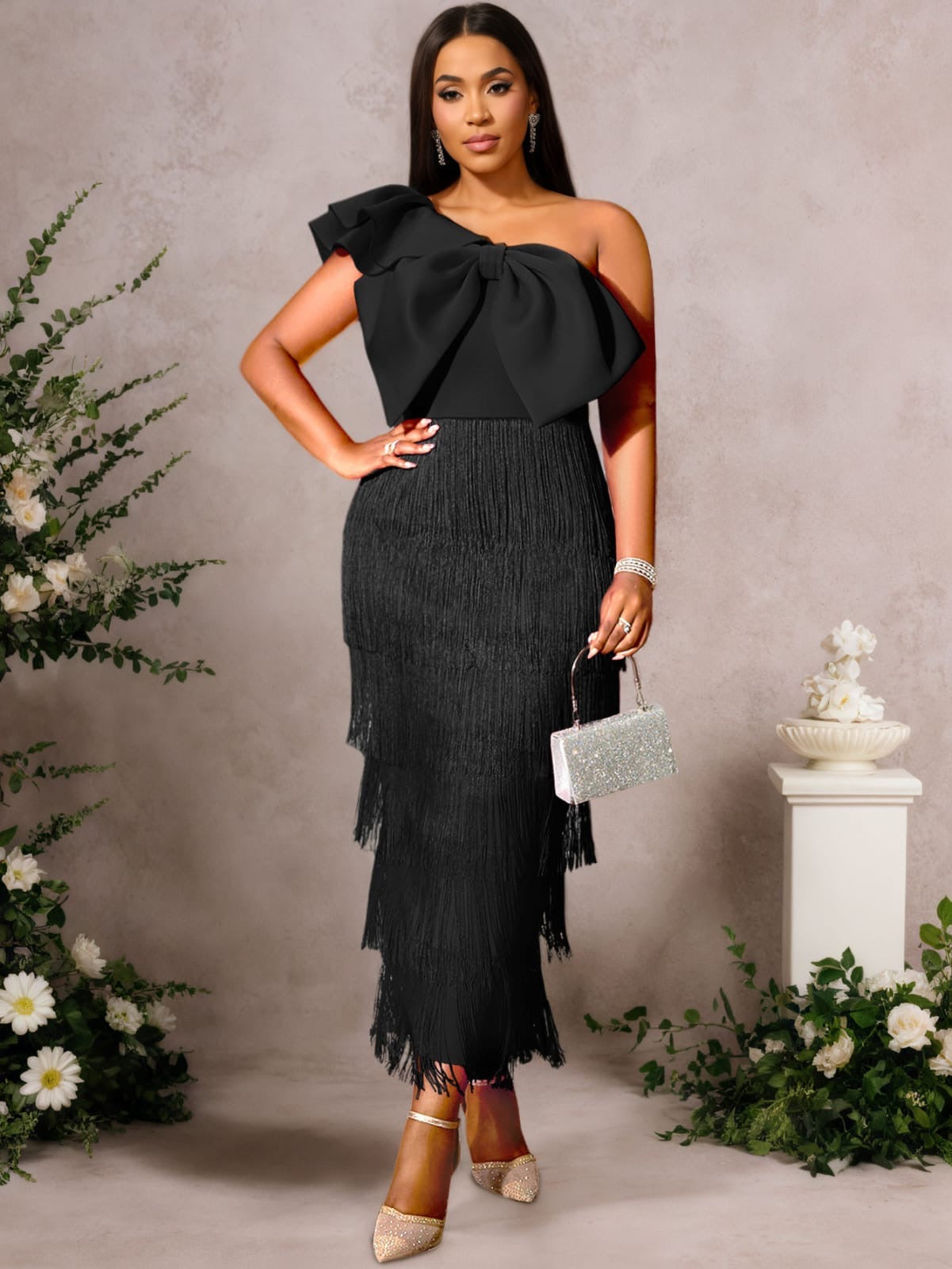 Velora Bow Fringe Midi Dress — Pre-Order