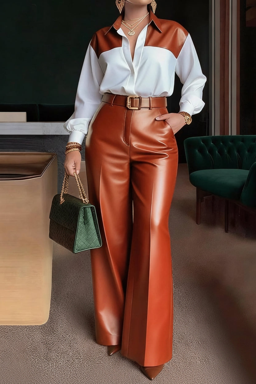 Women's Color Block Shirt & High-Waisted Pants (Pre-Order Only)