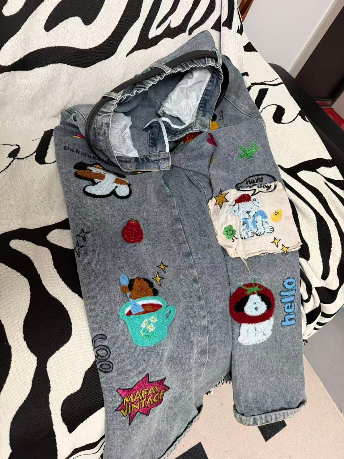 Cartoon Patch Wide Leg Jeans