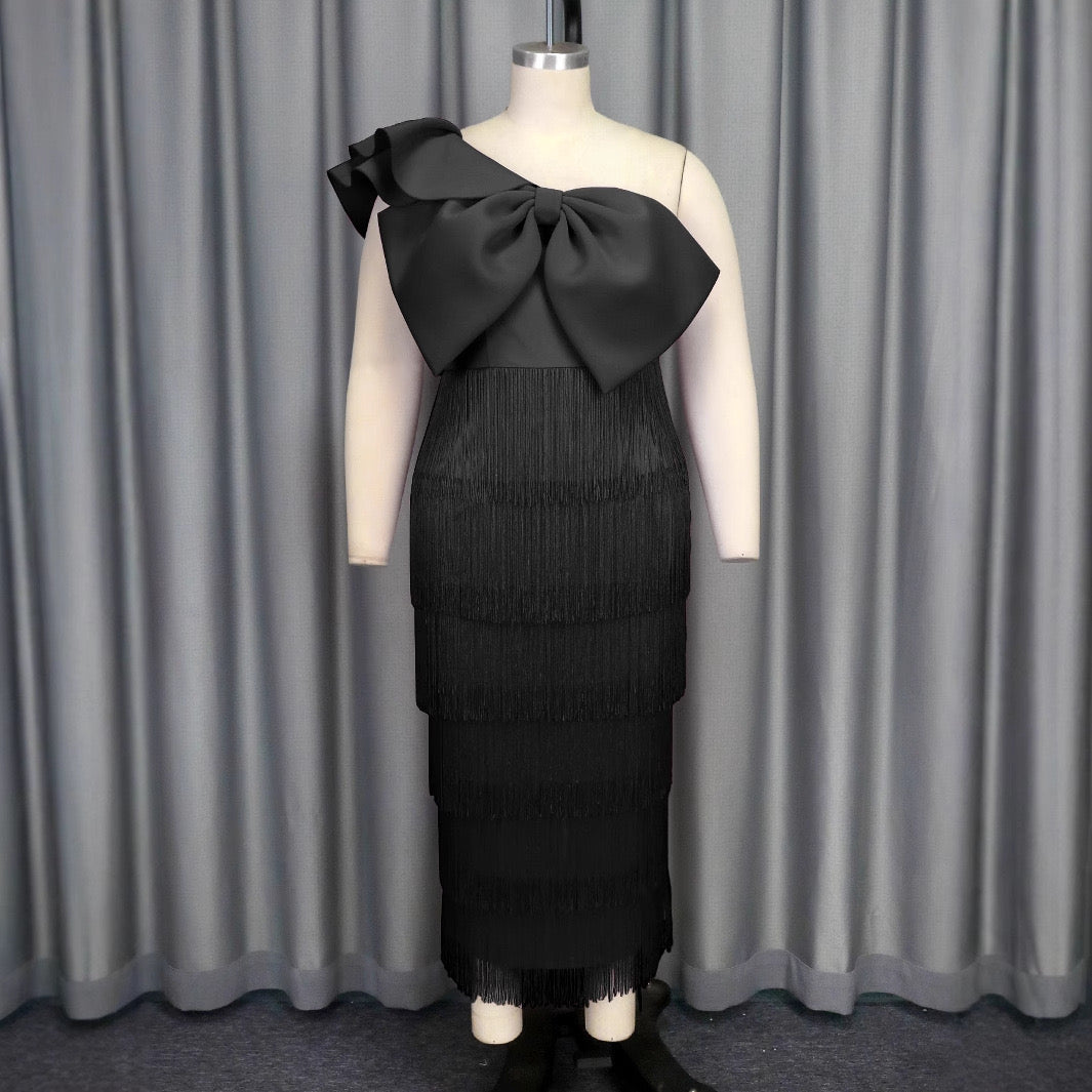 Velora Bow Fringe Midi Dress — Pre-Order