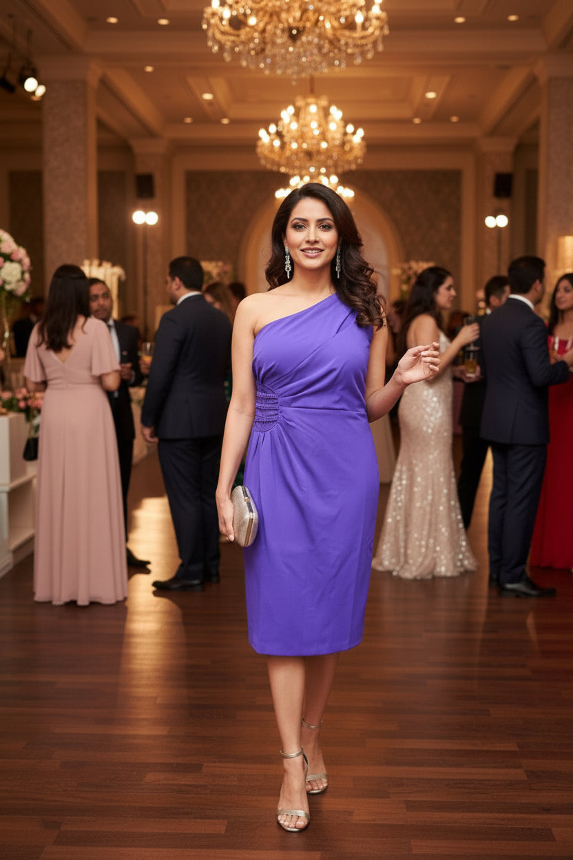Royal Amethyst One-Shoulder Cocktail Dress