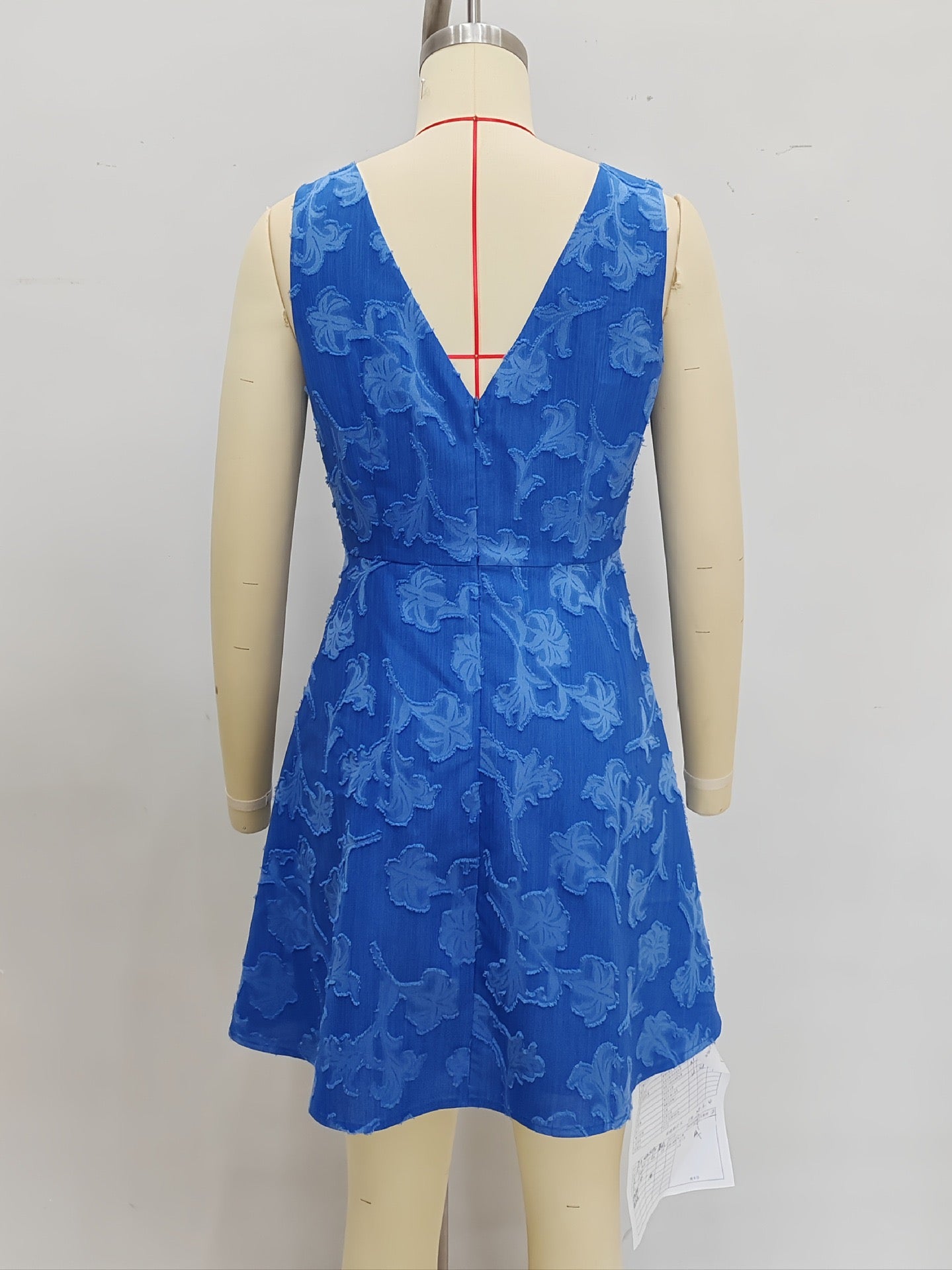 Blue Floral Appliqué A-Line Mini Dress