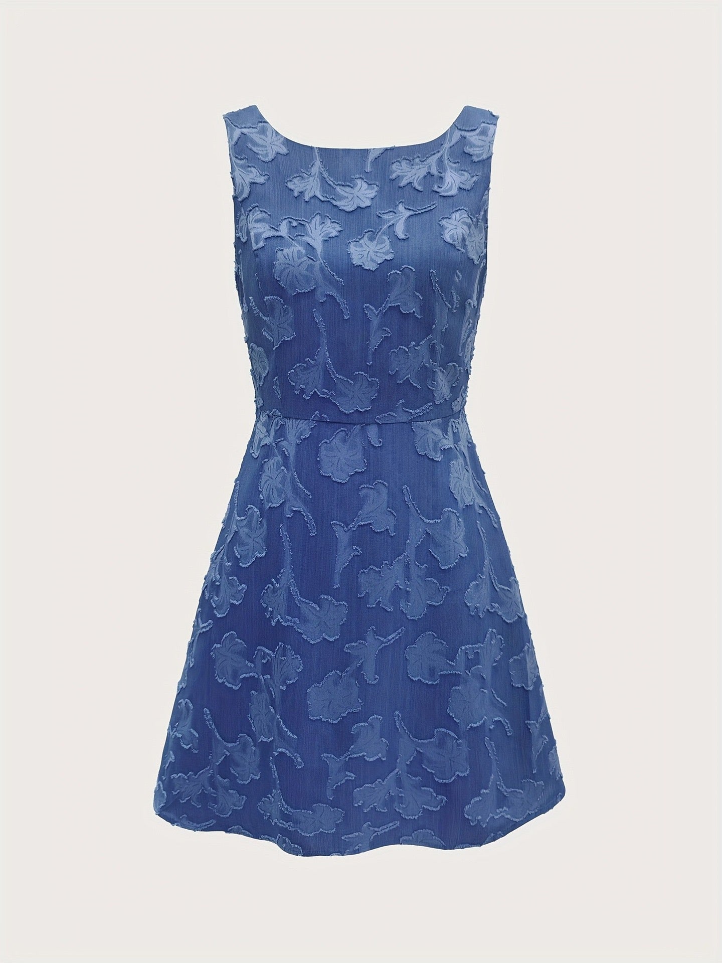 Blue Floral Appliqué A-Line Mini Dress