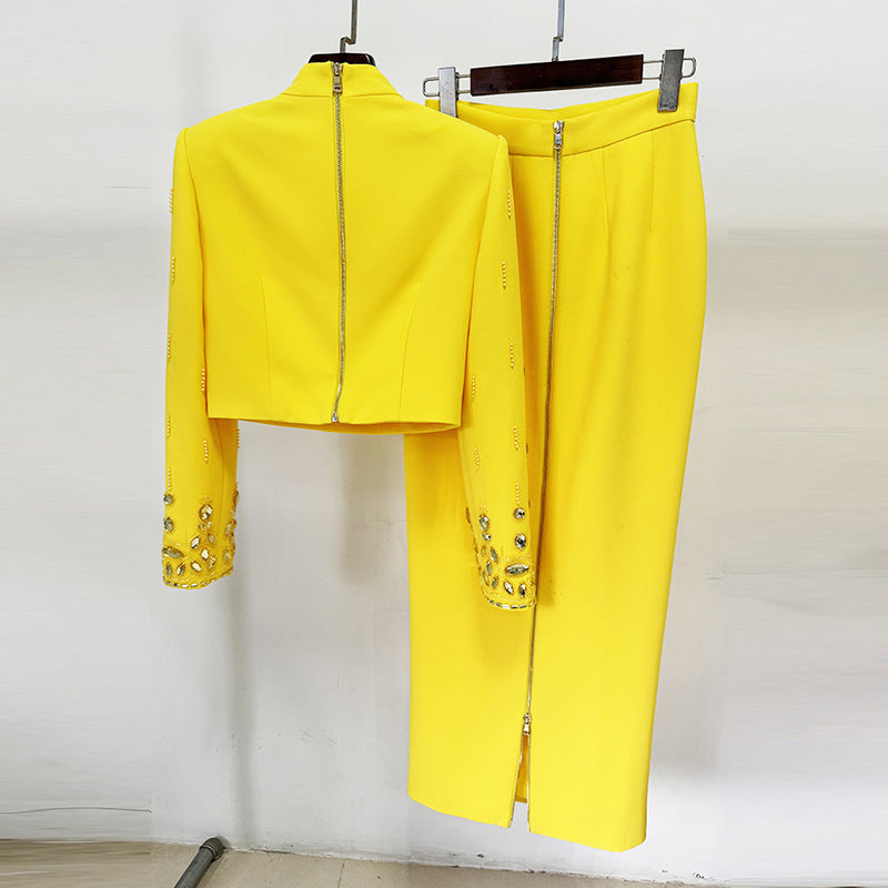 High Street Fashion 2026 Early Spring New Style High-End Heavy-Duty Beaded and Rhinestone-Embellished Short Top and Long Skirt Two-Piece Set