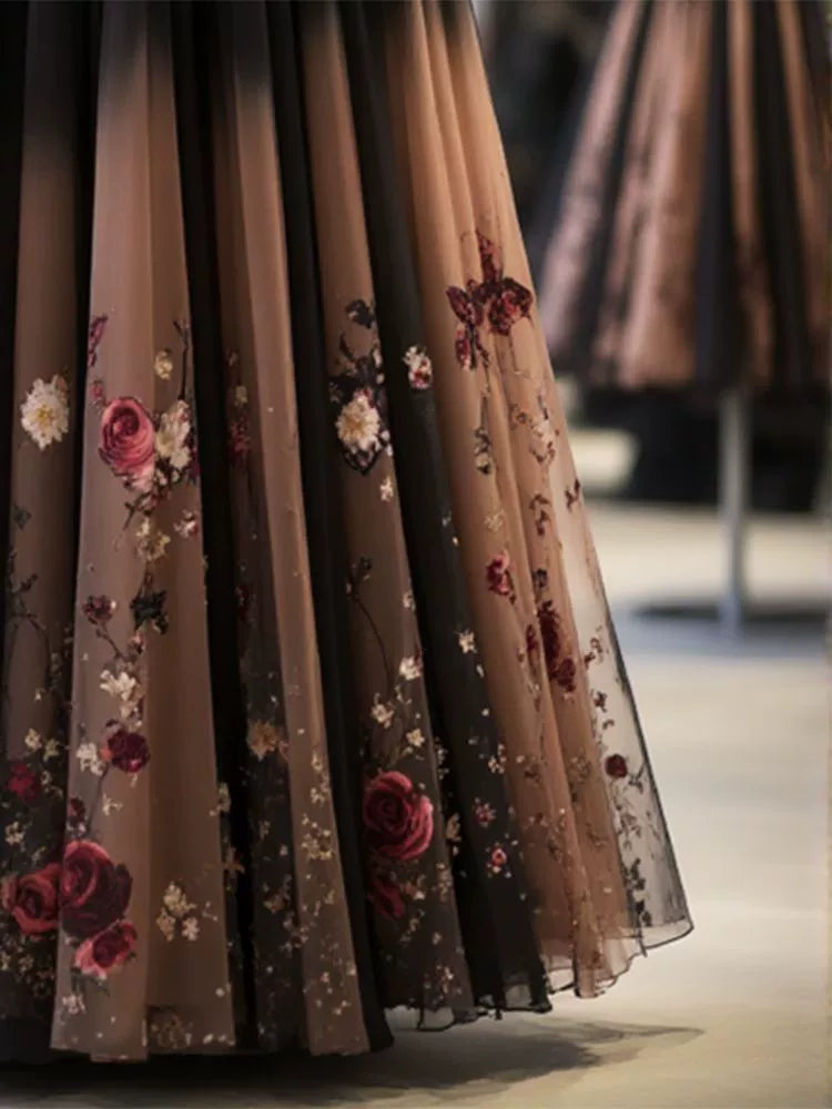 Unique High-End Skirt That Covers the Body, Is Gentle and Sweet, with a Floral Print, Women's 2026 Autumn New High-Waisted, Age-Reducing, Long Skirt