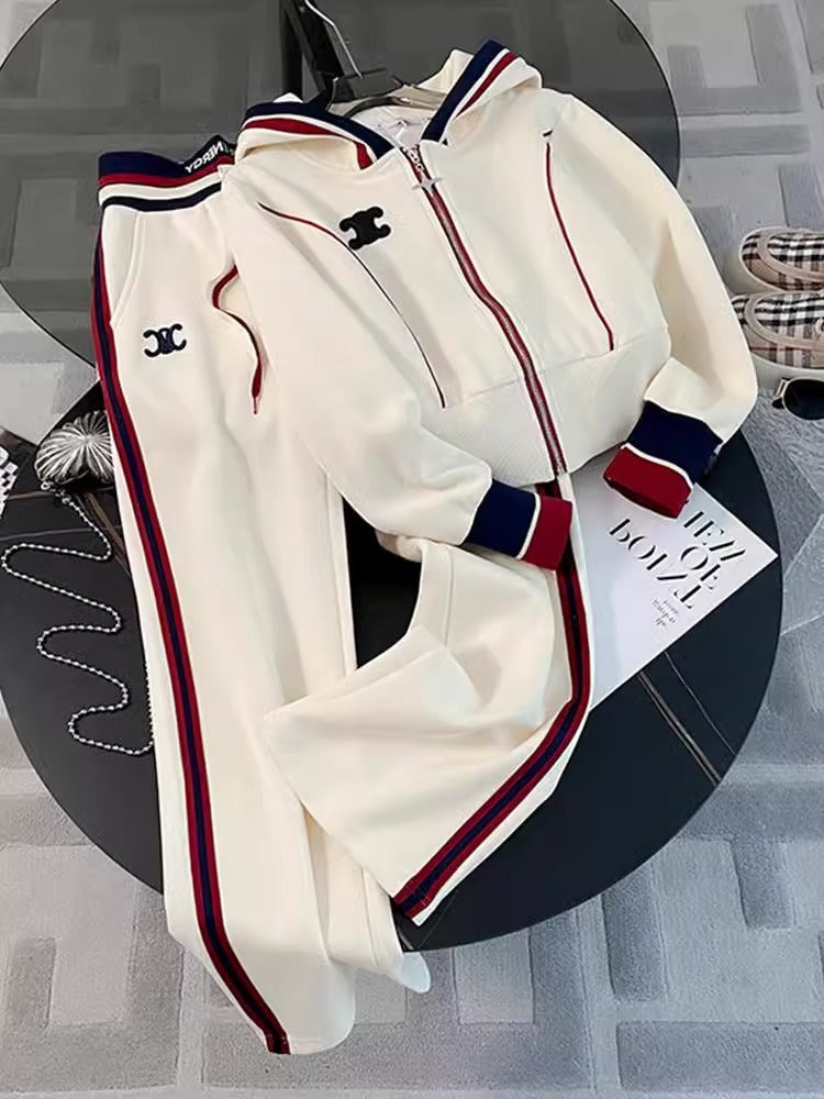 High-end Casual Sports suit Women's Spring 2024 New Fashionable European Goods Hooded Sweatshirt Straight Pants Two-piece Set