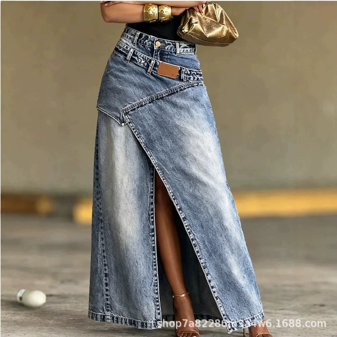Cross-Border Independent Site Amazon 2026 Spring and Autumn New Design Layered Washed Denim Half-Length Skirt