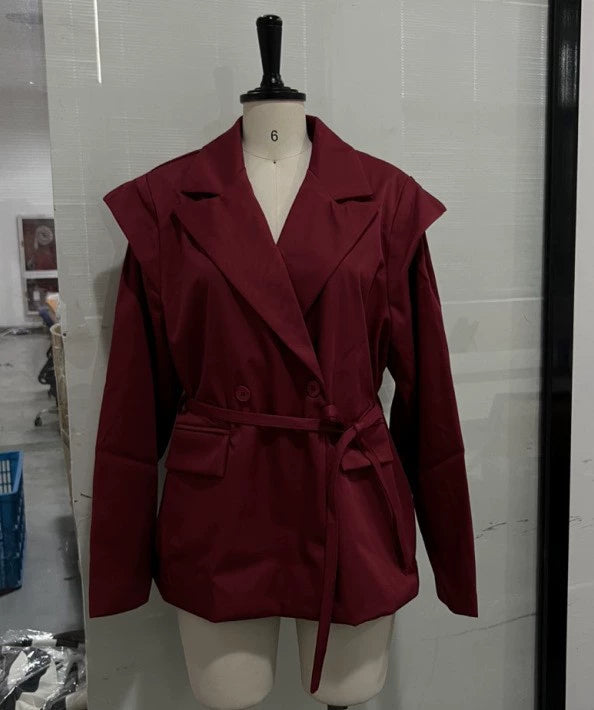 Cross-Border European and American Women's Clothing 2026 Summer New Style Elegant Commuter Casual V-Neck Tie Shoulder Pad Long-Sleeve Blazer for Women
