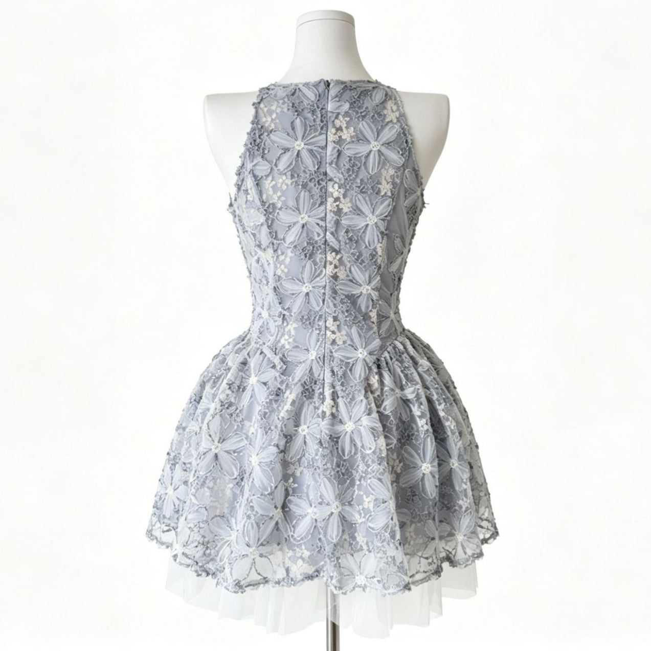 European and American Style Heavy-Duty Sequined High-End Floral Puffy Short Skirt for Women, New Summer Sleeveless Mesh Patchwork Dress