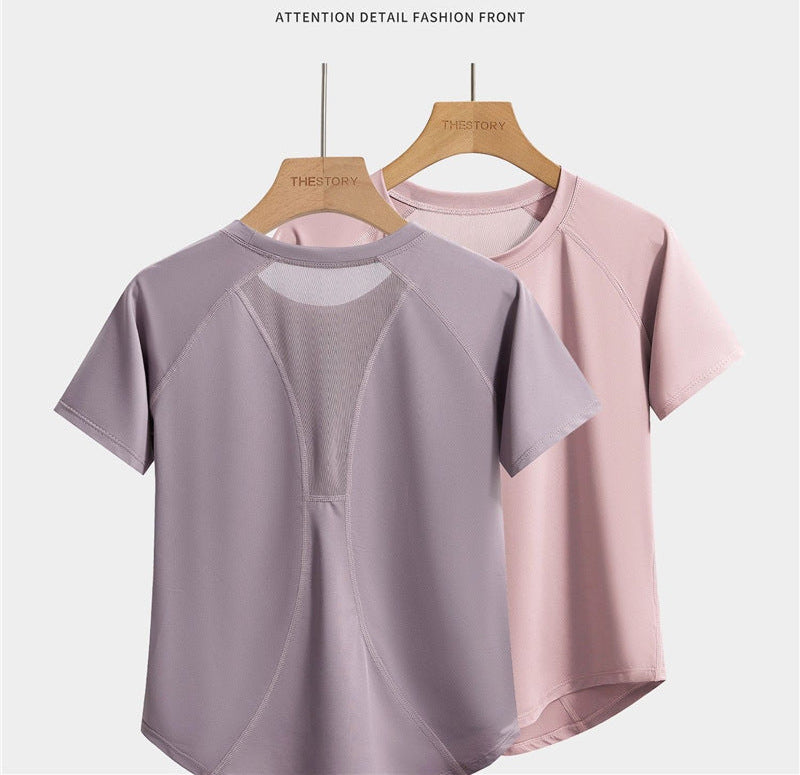 Sports Tops for Women in Summer, Loose Slimming Yoga Clothes, Short-Sleeved Quick-Drying Breathable Clothes, Professional Running Fitness Training Clothes
