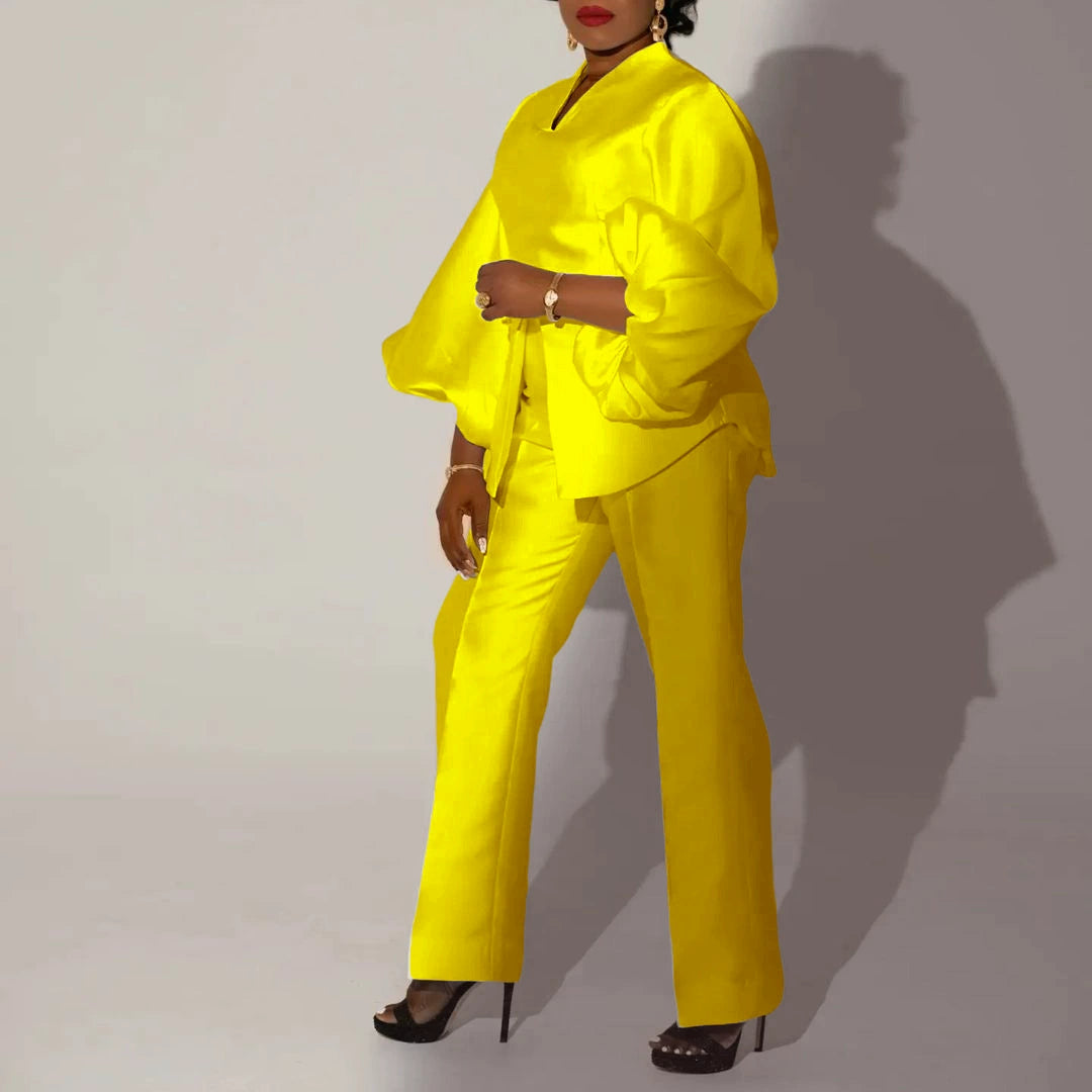 European and American Fashion Pure Color African Plus Size Two-Piece Suit