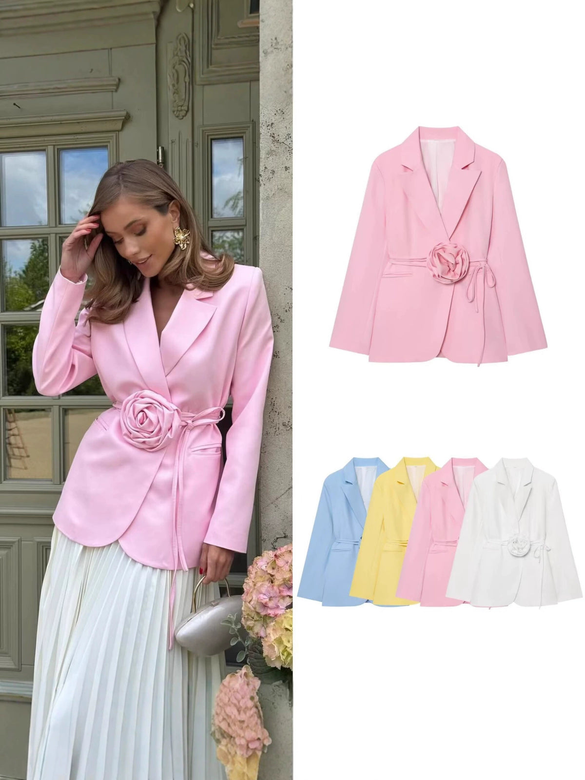 Women's Clothing 2025 Autumn New Style Elegant Workwear Loose Lace-Up Three-Dimensional Floral Blazer Women's Blazer