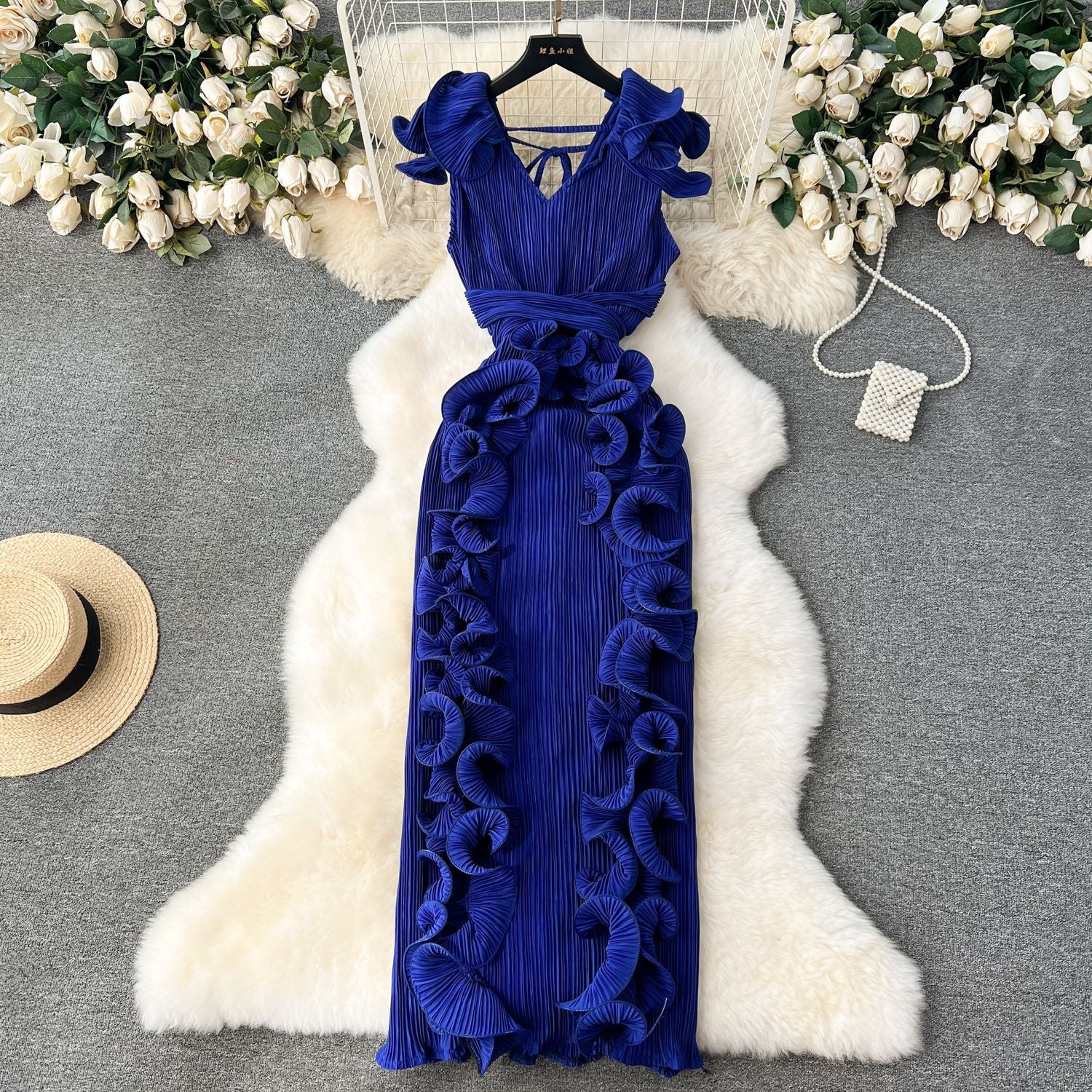 Banquet Classy Dress Classy Accessible Luxury Niche Pleated Stereo Ruffle Slim Long Elegant Dress for Women