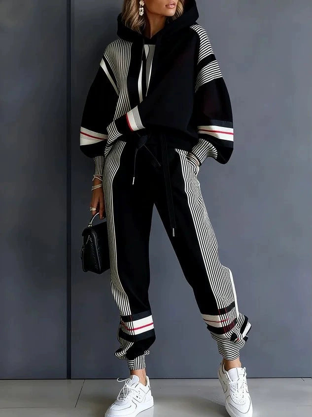 2026 European and American Spring New Style Amazon Women's Printed Hooded Long-Sleeve Long-Pants Casual Set