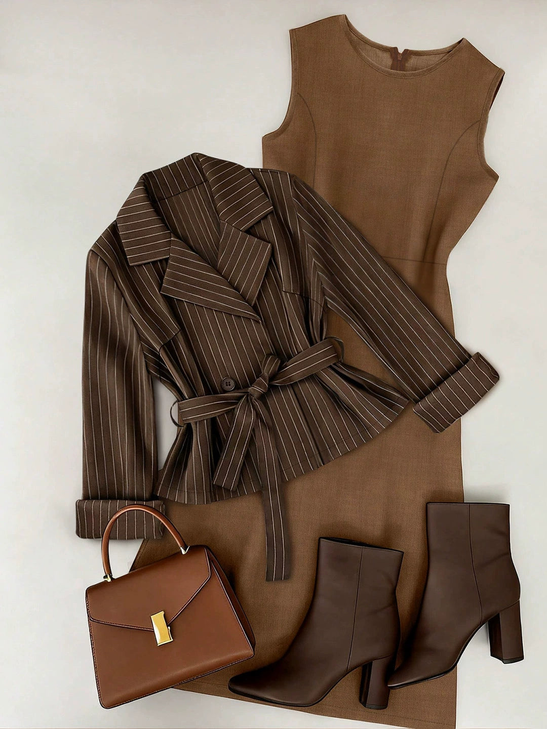 Cross-Border European and American Style 2026 Spring New Women's Two-Piece Set: Tie-Waist Blazer + Solid Color Skirt Set