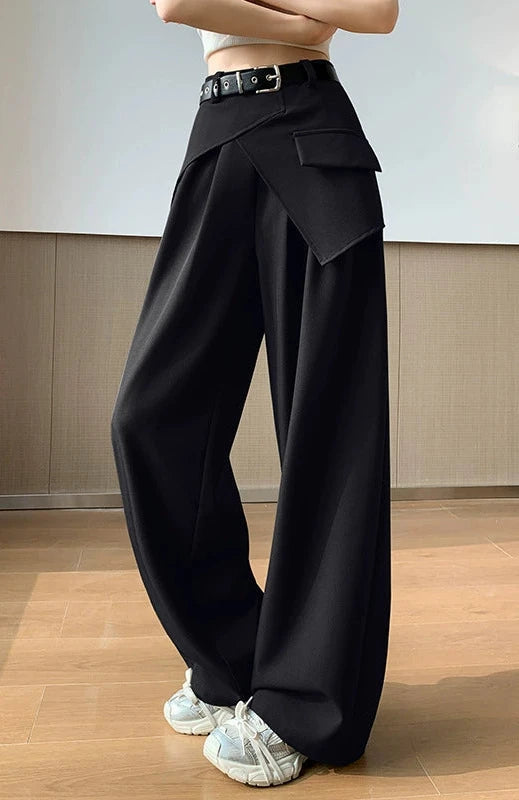 High-End Faux Two-Piece Draped Suit Wide-Leg Pants for Women, 2026 Spring New High-Waisted Slimming Casual Straight-Leg Floor-Length Pants