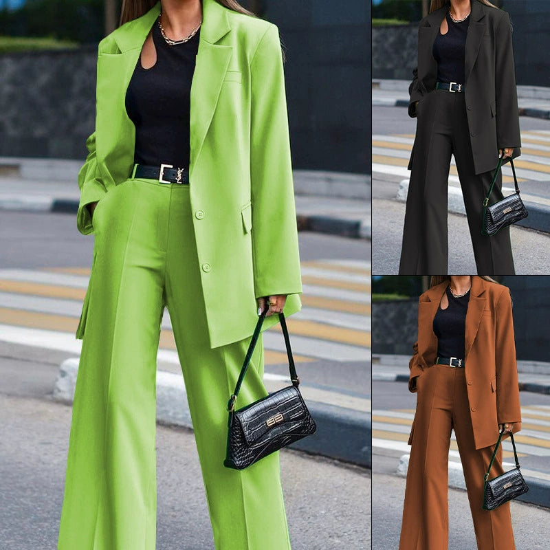 FD1114 in stock 2025 Amazon Fall/Winter New Solid Color Long Sleeve Women's Street Shot Casual Suit Two-Piece Set