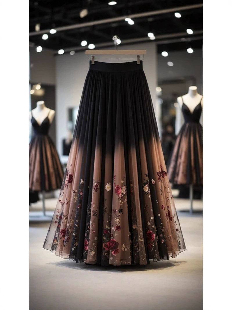 Unique High-End Skirt That Covers the Body, Is Gentle and Sweet, with a Floral Print, Women's 2026 Autumn New High-Waisted, Age-Reducing, Long Skirt
