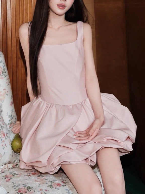 Avenement/Sleeveless Floral Puff Skirt/Tencel Acetate Blend Slim Fit A-Line Dress for Women Spring and Summer