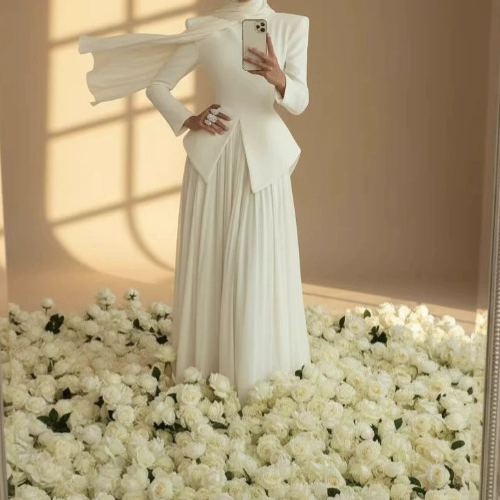 2026 New European and American Style Long-Sleeved Evening Dress for Women, High-End Slim-Fitting Suit Top, Chiffon Long Skirt Suit