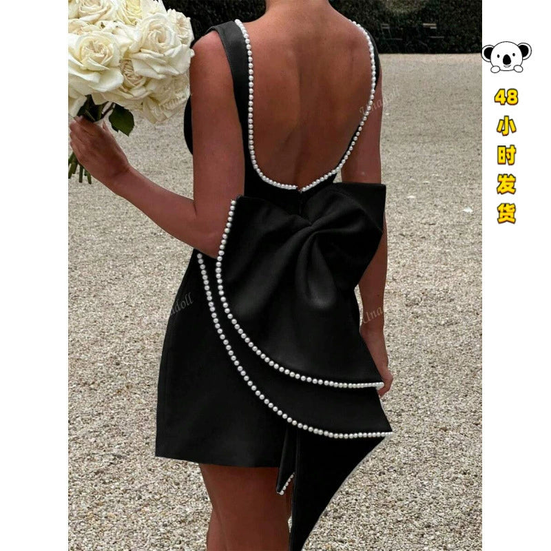 P 22476 Pearl Bow Backless A-line Dress