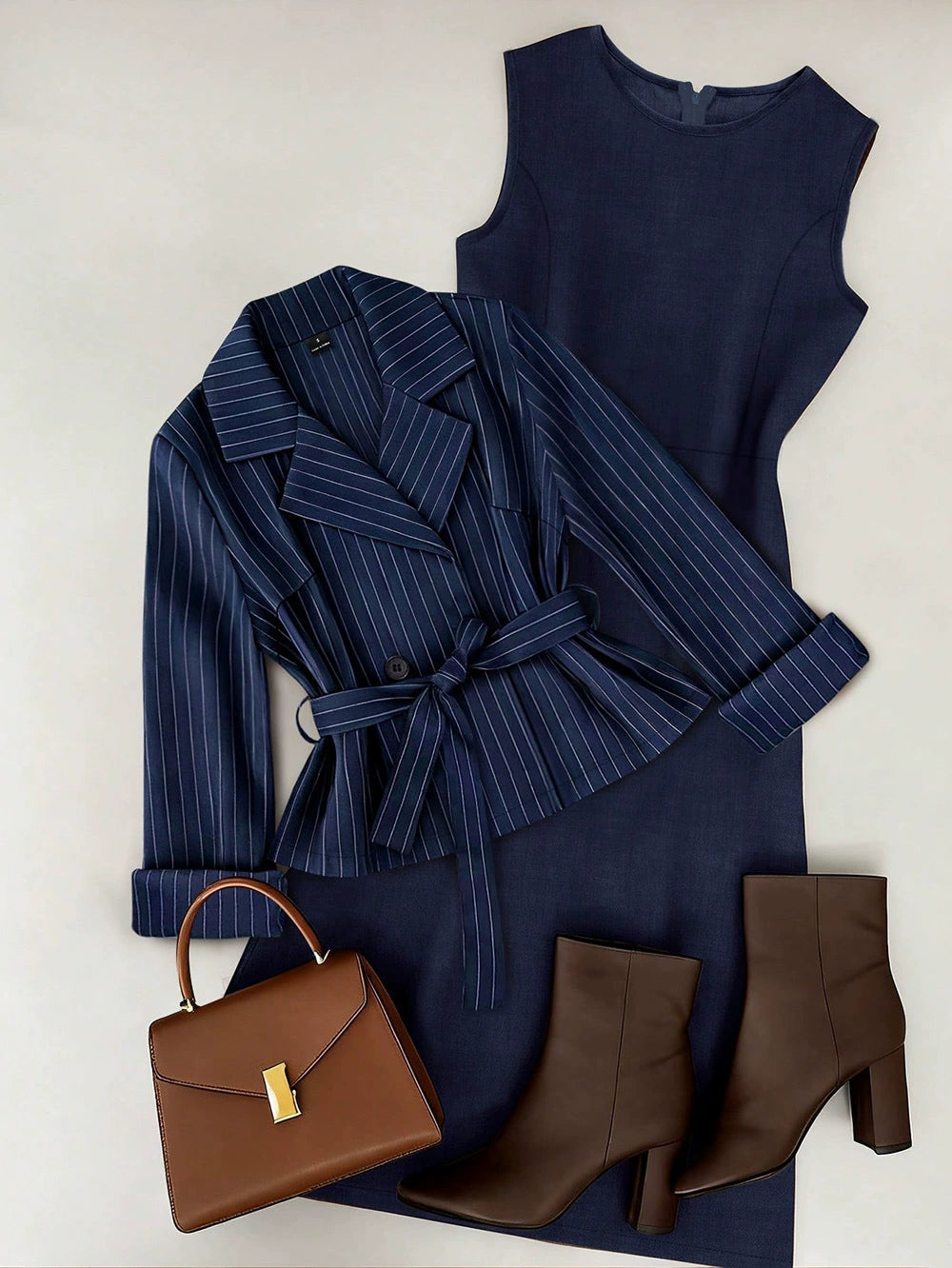 Cross-Border European and American Style 2026 Spring New Women's Two-Piece Set: Tie-Waist Blazer + Solid Color Skirt Set