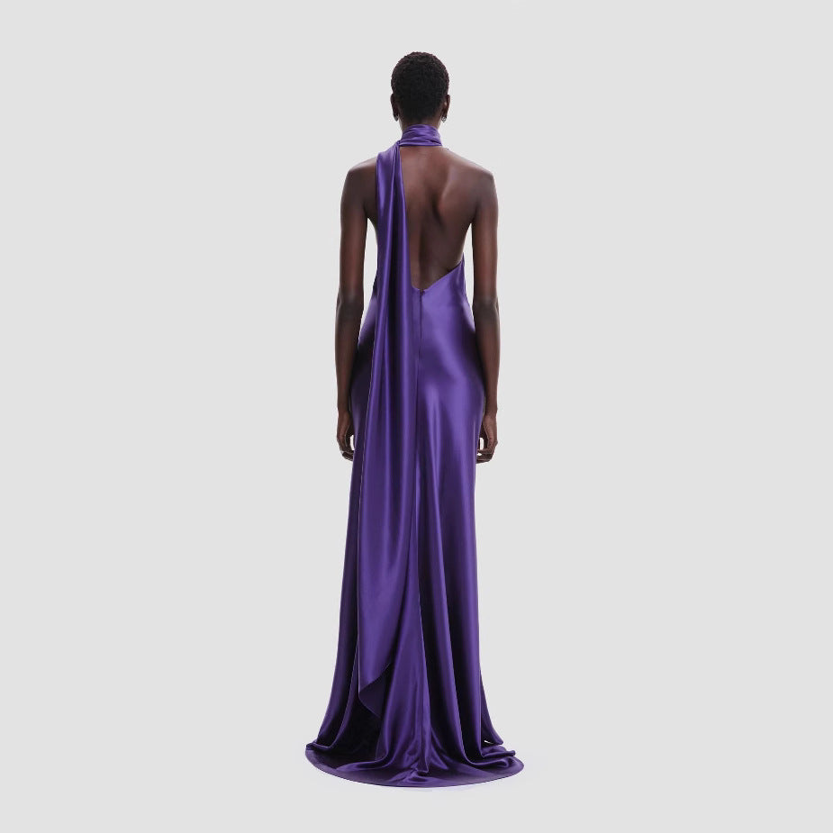 Cross-Border Dress Spring and Summer Long Skirt Waist High Waist Halter Neck Skirt High-End Temperament Evening Dress European and American Dress