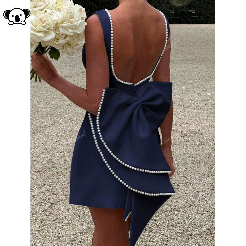 P 22476 Pearl Bow Backless A-line Dress