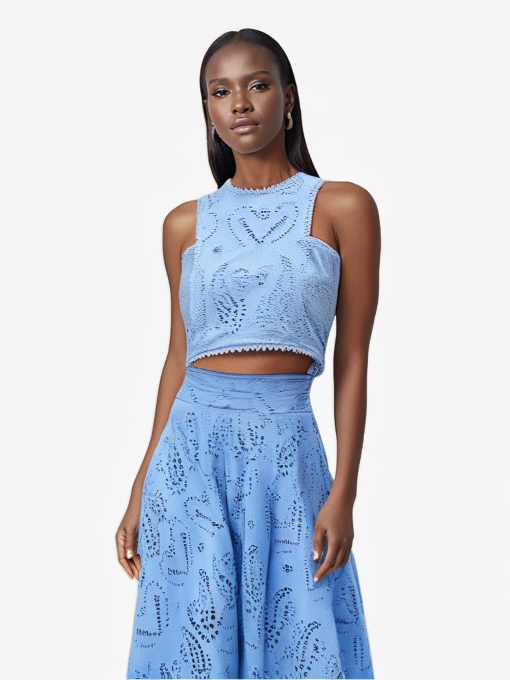 2025 Cross-border European and American Spring and Summer New Lace Women's Sleeveless Dress Pocket suit Casual Loose Two-piece Set