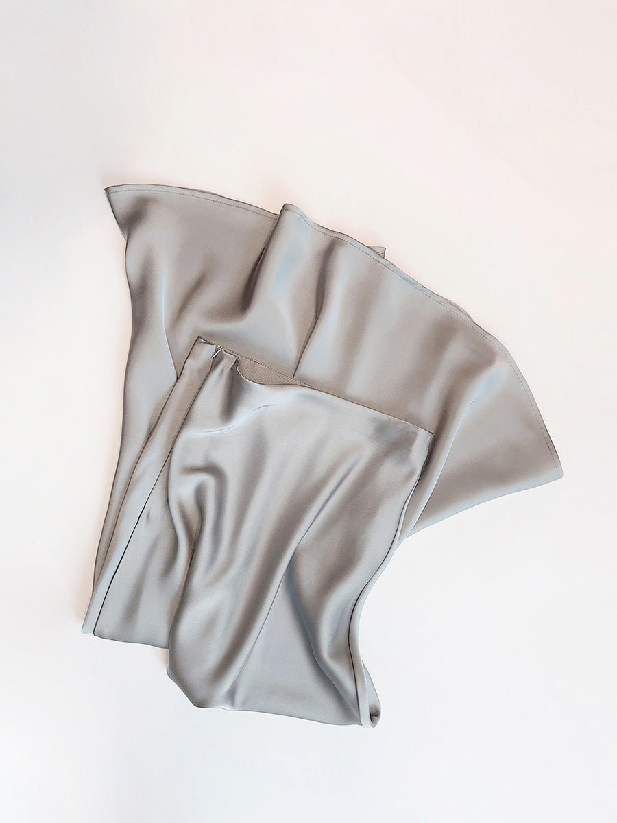 Enchanted Satin Draped A-Line Skirt: A French-Inspired High-Waisted Silhouette for Every Season