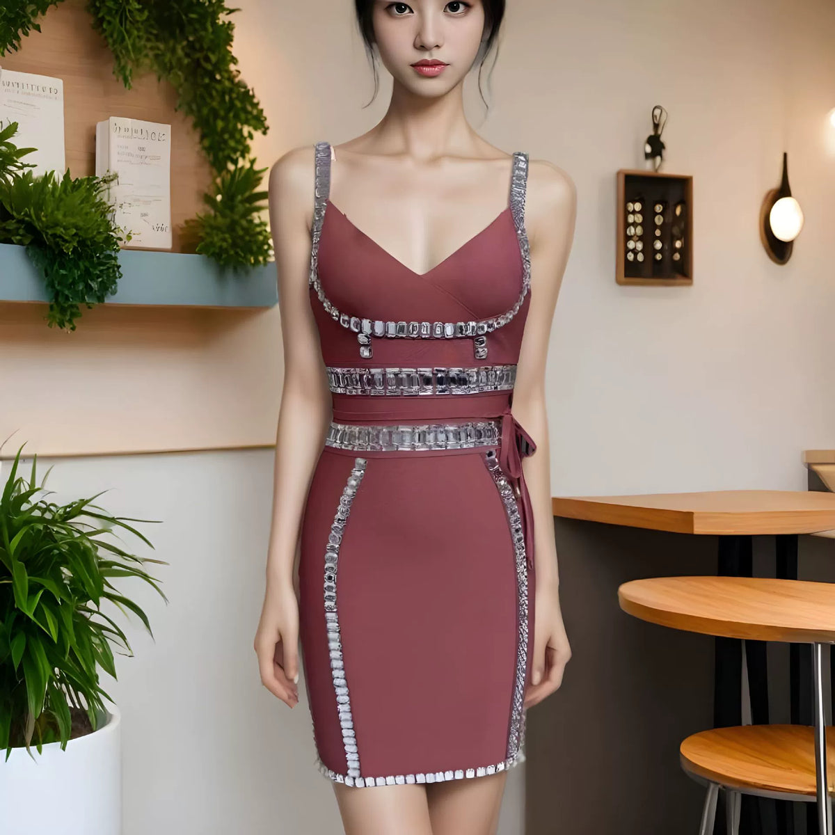 New Amazon Aliexpress Foreign Trade Cross-Border Suspender Heavy-Duty Sexy Socialite Hip-Hugging Bandage Dress Dress