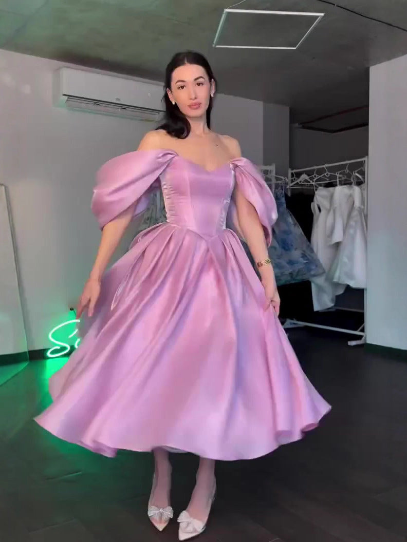Amazon European and American Cross-Border 2025 Winter New Luxurious Princess-Style Short-Sleeved Long Dress Gown for Women