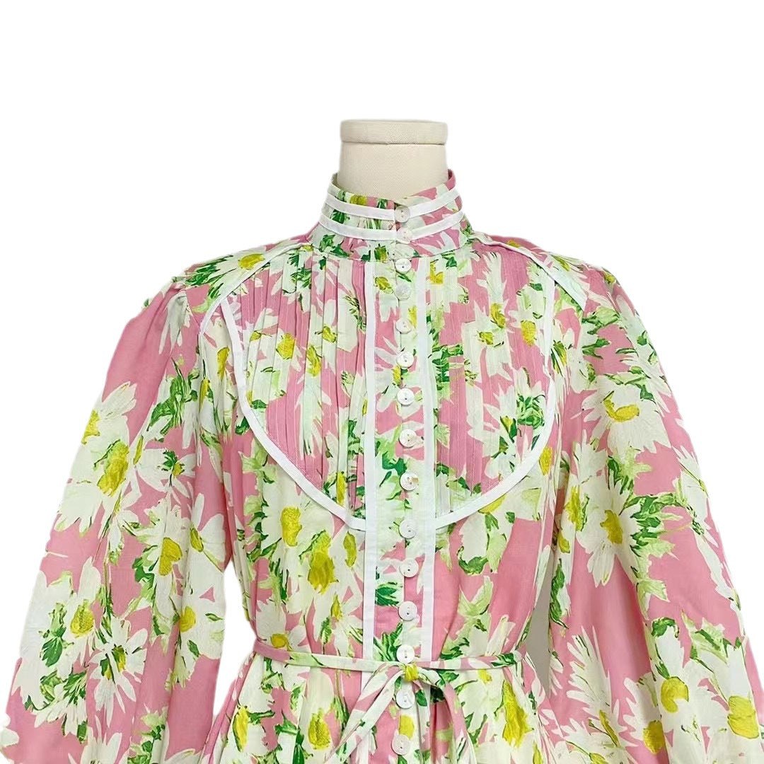 Australian ZM New Dopamine Wearing Holiday Style Printed Long Sleeve dress