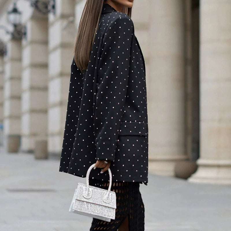 Fd1456 in Stock 2025 Spring New Cross-Border Fashion Elegant Polka Dot Lapel Long-Sleeve Blazer Suit Jacket