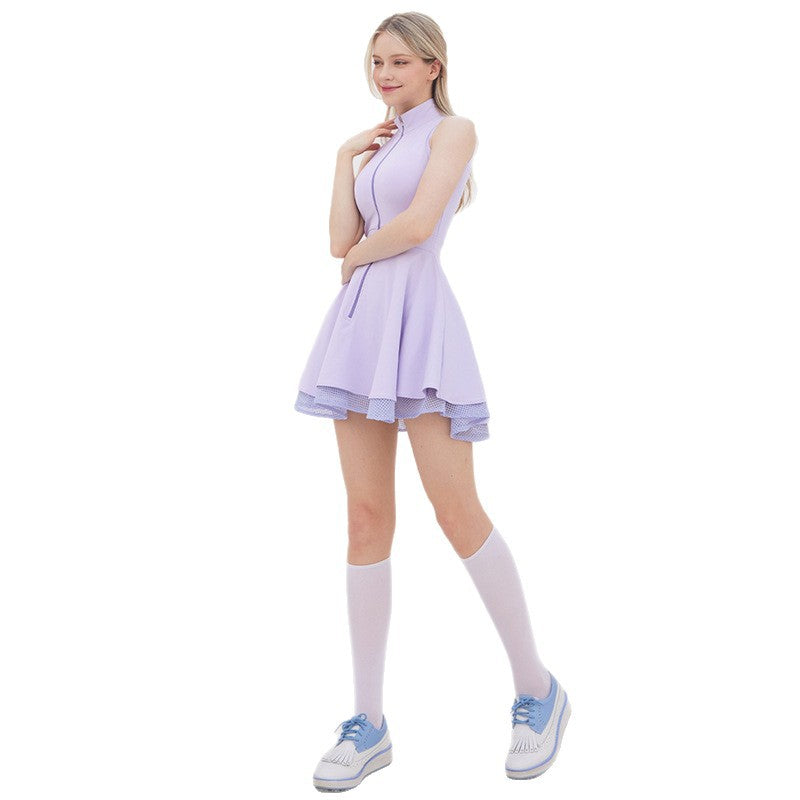 European and American Cross-Border Spring and Summer New Casual Sports Fitness Yoga Clothing Suit Sleeveless Back Hollow Tennis Dress