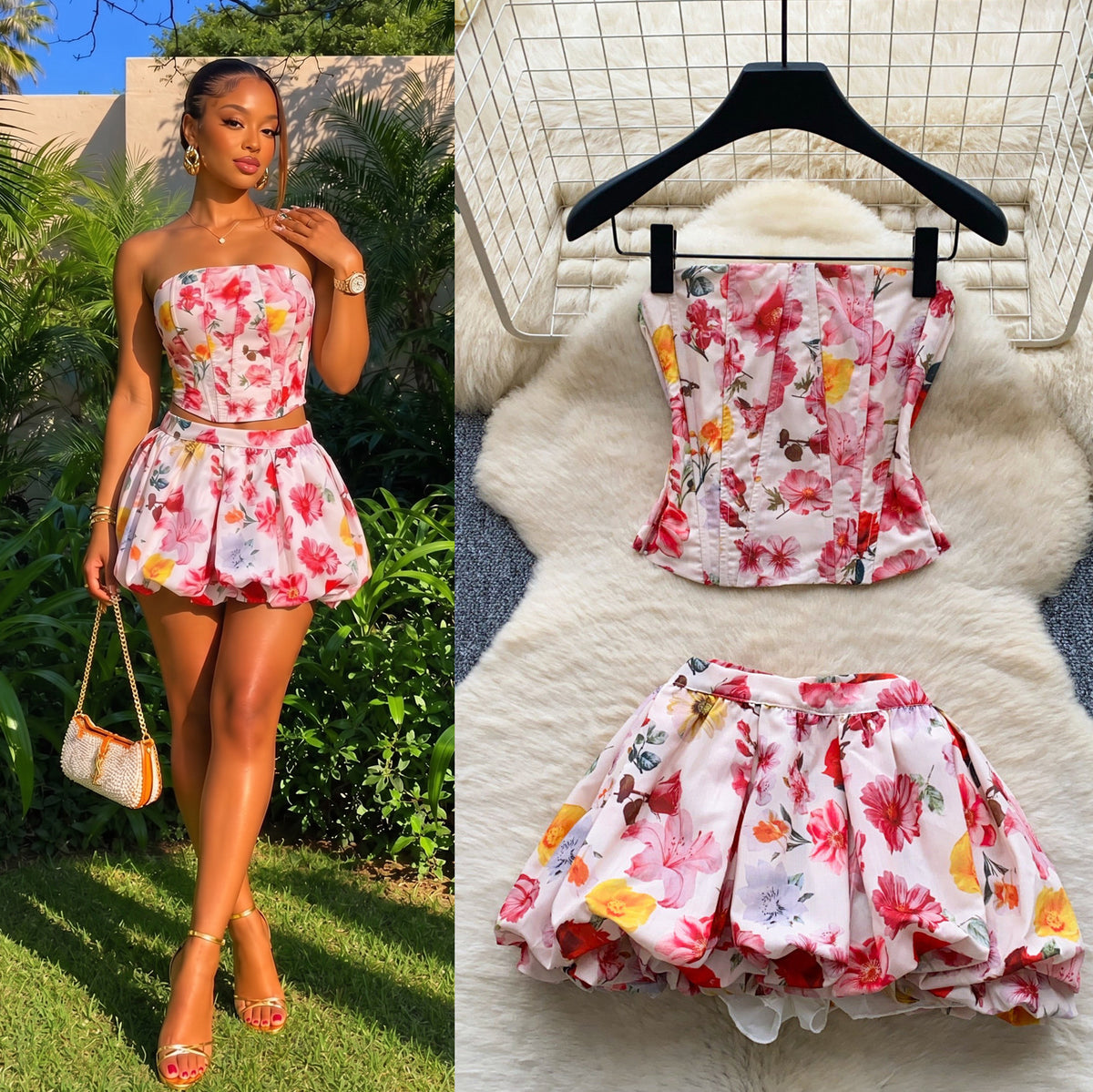 French-Style Tube Top, Energetic and Sweet Top and Skirt Set for Women, Summer Slim-Fit Hot Girl Style Two-Piece Set