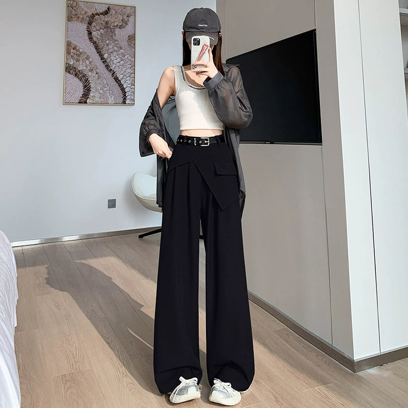 High-End Faux Two-Piece Draped Suit Wide-Leg Pants for Women, 2026 Spring New High-Waisted Slimming Casual Straight-Leg Floor-Length Pants