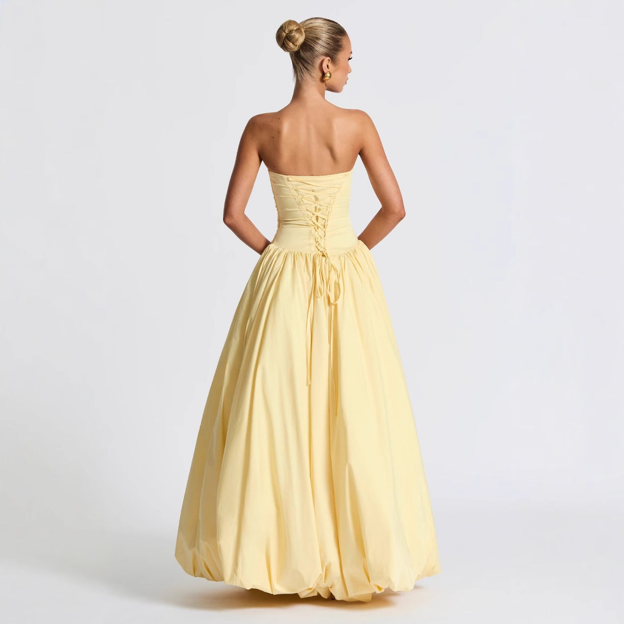 2025 Summer New Product Fresh Elegant Pure Color Lace-Up Low-Cut Slim Waist Pleated Tutu Skirt Suspender Dress