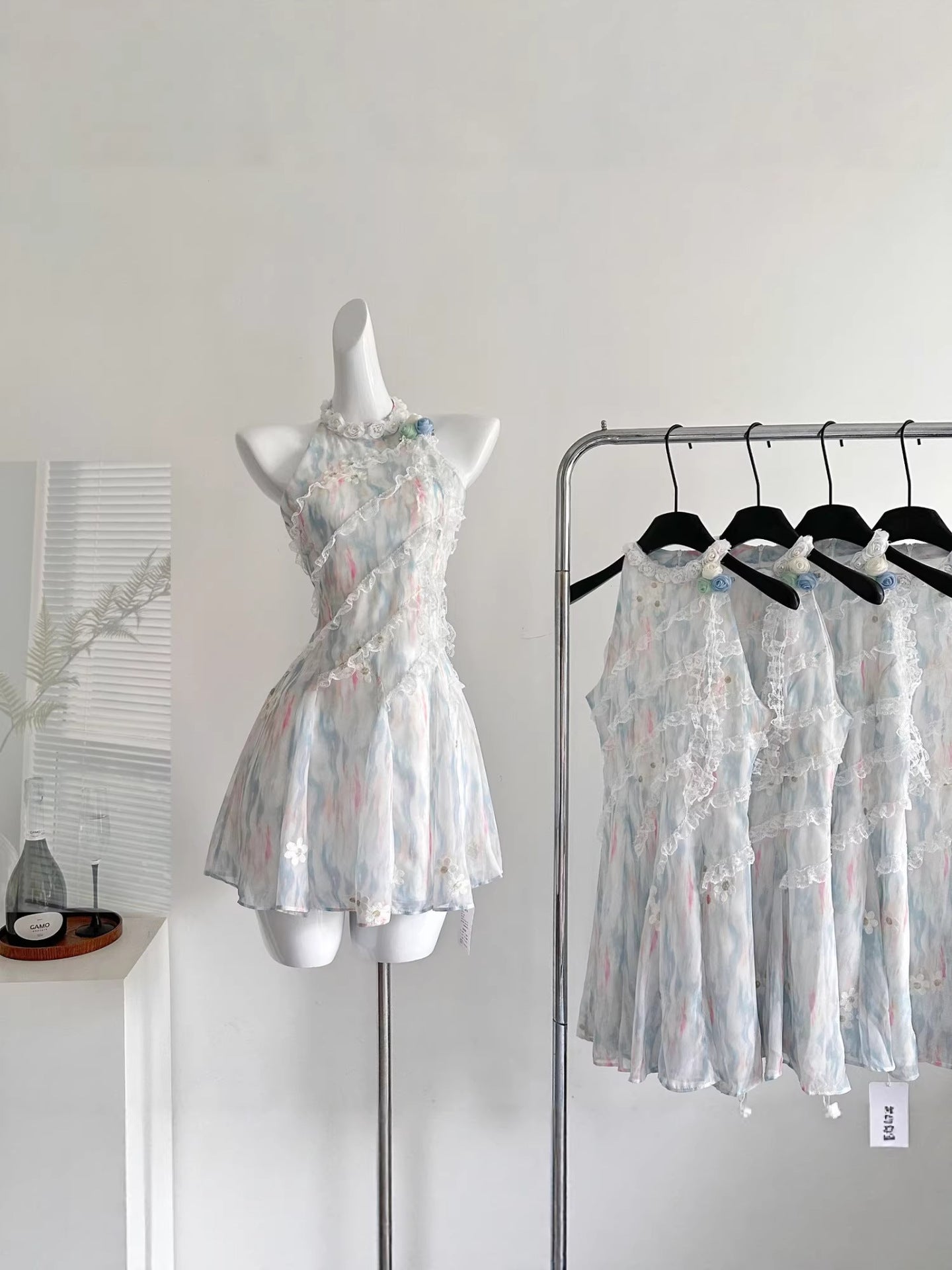 "Xinxing" Reese Witherspoon's Jasmine Green Summer Sweet Slimming Waist-Cinching Design Short Dress