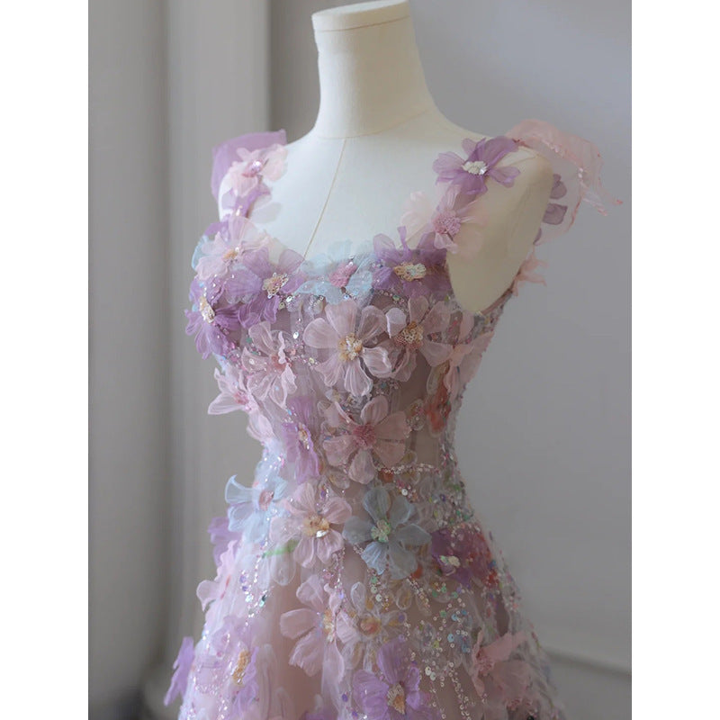 Purple Floral Toast Dress 2026 New Summer Heavy-Duty Luxury Hostess Birthday Party Banquet Dress