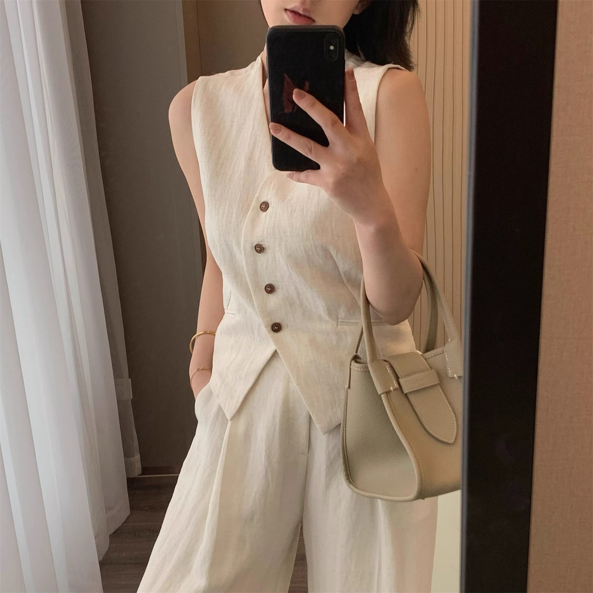 Disney-Inspired Tencel Linen Sleeveless Vest and Wide-Leg Pant Set - Elegant 2026 Summer Old Money Collection
