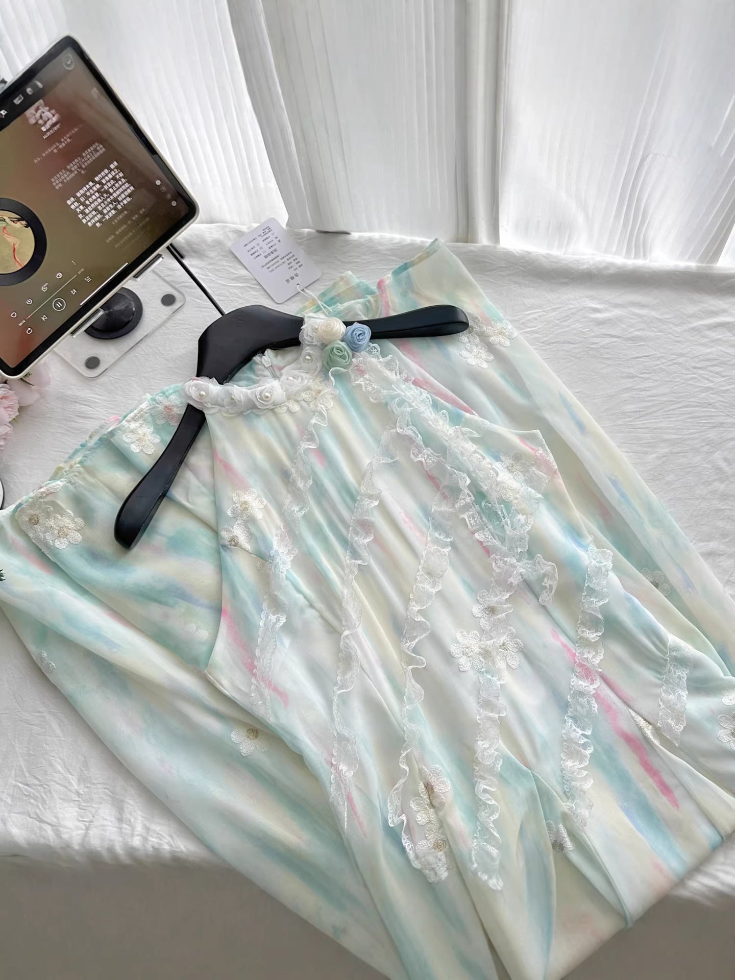 "Xinxing" Reese Jasmine Green Summer Fairy-Like Sweet Slimming Waist-Cinching Long Dress Vacation Style Slimming Dress